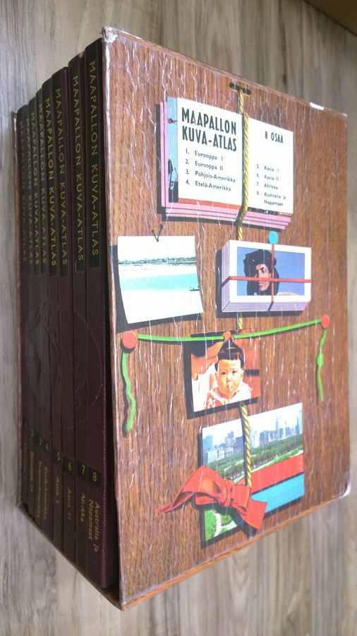 Maapallon kuva-atlas 1-8 : Eurooppa 1-2 ; Pohjois-Amerikka ; Etelä-Amerikka ; Aasia 1-2 ; Afrikka ; Australia ja napamaat