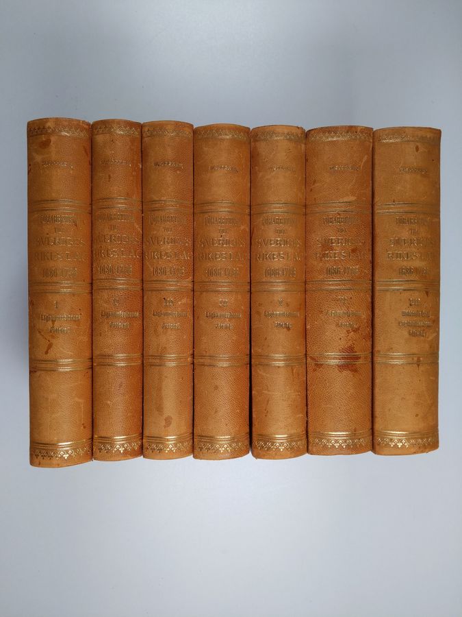 Wilhelm Sjögren : Förarbetena till Sveriges rikes lag 1686-1736 efter offentligt uppdrag I-VII : (puuttuu osa VIII)