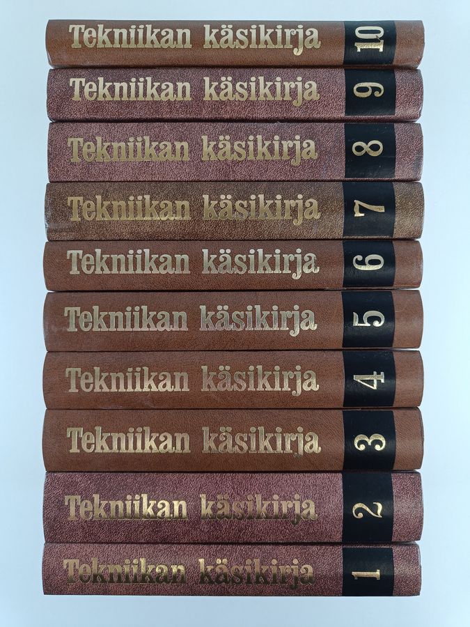 Tekniikan käsikirja 1-10 ; Yleiset perusteet ; Sähkötekniikka ; Voimalaitos- ja lämpötekniikka ; Lämpötekniikka ; Talonrakennustekniikka ; Liikennetekniikka ; Koneensuunnitteluoppi ; Konepajatekniikka ; Teollisuustalous ; Hakemisto osiin 1-10