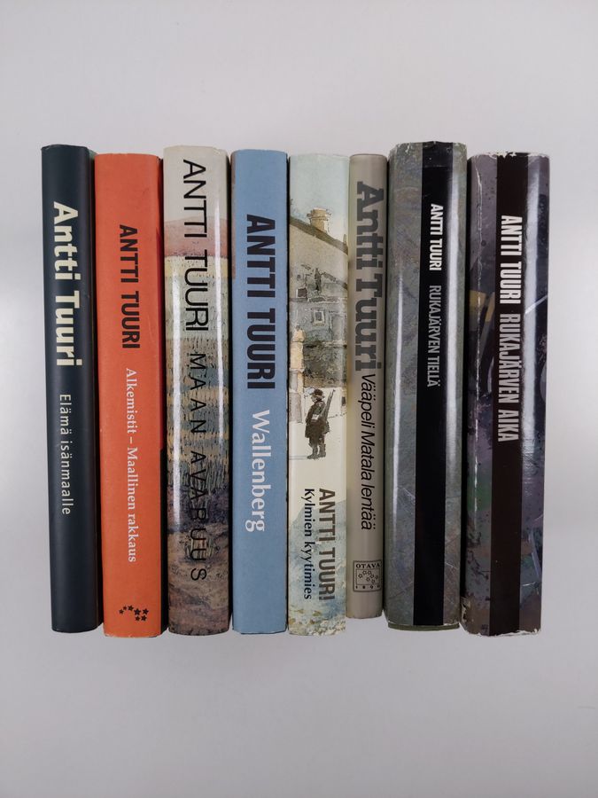Antti Tuuri-paketti (8 kirjaa) : Elämä isänmaalle ; Alkemistit-Maallinen rakkaus ; Maan avaruus ; Wallenberg ; Kylmien kyytimies ; Vääpeli Matala lentää ; Rukajärven tiellä ; Rukajärven aika