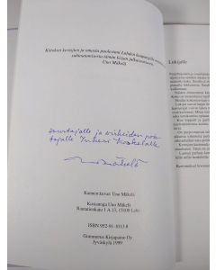 Kirjailijan Uno Mäkelä käytetty kirja Purjehtijain kertomuksia vuodesta 1958 vuoteen 1997 (tekijän omiste, signeerattu)