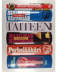 käytetty kirja Pikkujättiläinen -paketti (6 kirjaa) : Uusi pikkujättiläinen ; Perhelääkäri pikkujättiläinen ; Maailmanhistorian pikkujättiläinen ; Taiteen pikkujättiläinen ; Suomen historian pikkujättiläinen ; Herkkujen pikkujättiläinen