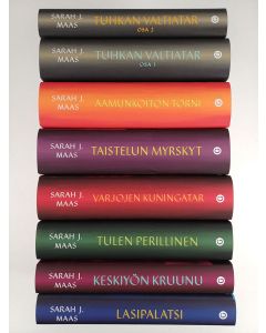 uusi kirja Throne of Glass 1-8 : Lasipalatsi ; Keskiyön Kruunu ; Tulen Perillinen ; Varjojen kuningatar ; Taistelun Myrskyt ; Aamunkoiton torni ; Tuhkan Valtiatar Osa 1 ; Tuhkan Valtiatar Osa 2