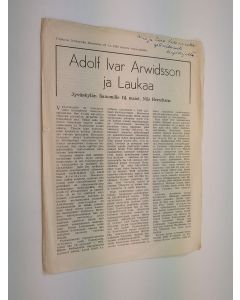 Kirjailijan Nils Berndtson käytetty teos Adolf Ivar Arwidson ja Laukaa