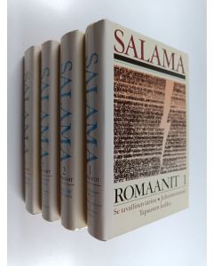 Kirjailijan Hannu Salama käytetty kirja Romaanit 1-4 : Se tavallinen tarina ; Juhannustanssit ; Tapausten kulku ; Minä, Olli ja Orvokki ; Joulukuun kuudes ; Lokakuun päiviä ; Vuosi elämästäni ; Siinä näkijä missä tekijä