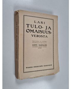 Kirjailijan Aarne Saarialho käytetty kirja Laki tulo- ja omaisuusverosta : annettu Helsingissä 5 päivänä joulukuuta 1924, sekä sen soveltamisesta 11 päivänä joulukuuta 1924 annettu valtioneuvoston päätös