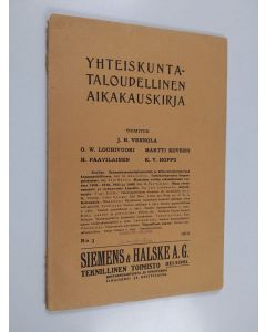 käytetty kirja Yhteiskuntataloudellinen aikakauskirja 3/1913 - Kansantaloudellisen yhdistyksen julkaisema