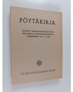käytetty kirja Pöytäkirja Suomen sosialidemokraattisen puolueen r.y. XX puoluekokouksesta, joka pidettiin kesäkuun 15-17.6. päivinä 1946 Helsingin työväentalon juhlasalissa