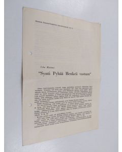 Kirjailijan Urho Muroma uusi teos Synti pyhää henkeä vastaan