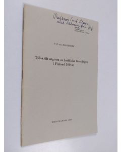 Kirjailijan P. E. von Bonsdorff käytetty teos Tidskrift utgiven av Juridiska Föreningen i Finland 100 år