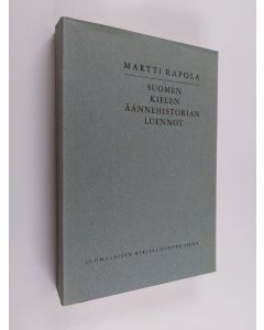 Kirjailijan Martti Rapola käytetty kirja Suomen kielen äännehistorian luennot : liitteenä Martti Rapolan kirjallinen tuotanto 1902-1966