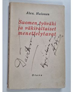 Kirjailijan Alex Halonen käytetty kirja Suomen työväki ja väkivaltaiset menettelytavat