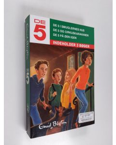 Kirjailijan Enid Blyton käytetty kirja De 5 : De 5 i smuglernes hus ; De 5 og cirkuskaravanen ; De 5 påå oen igen