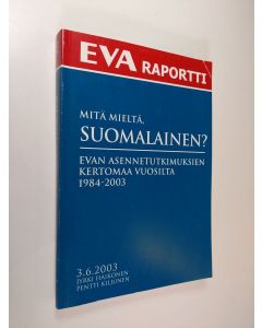 Kirjailijan Jyrki Haikonen käytetty kirja Mitä mieltä, suomalainen? : EVAn asennetutkimuksien kertomaa vuosilta 1984-2003