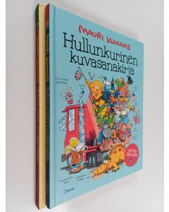 Kirjailijan Mauri Kunnas käytetty kirja Hullunkurinen kuvasanakirja : suomi-englanti ; suomi-ruotsi