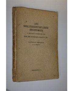 Kirjailijan R. A. Wrede käytetty kirja Laki varallisuusoikeudellisista oikeustoimista 13 päivältä kesäkuuta 1929 sekä sen yhteydessä julkaistut lait