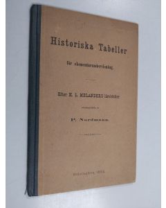 Kirjailijan P. Nordmann käytetty kirja Historiska tabeller för elementarundervisning : efter H. L. Melanders läroböcker sammanställda