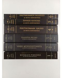 Kirjailijan H. P. Lovecraft käytetty kirja Lovecraftin kootut teokset 1-6 : Kuiskaus pimeässä ja muita kertomuksia ; Varjo menneisyydestä ja muita kertomuksia ; Vaaniva pelko ja muita kertomuksia ; Hautausmaan kauhu ja muita kertomuksia ; Siivekäs kuolema