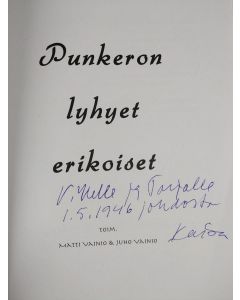 Kirjailijan Kaisa Hannikainen-Vainio käytetty kirja Punkeron lyhyet erikoiset (signeerattu)