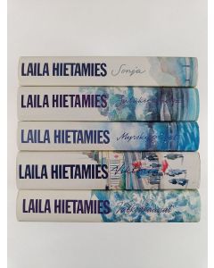 Kirjailijan Laila Hietamies käytetty kirja Sonja 1-5 : Sonja ; Valkoakaasiat ; Viktoria ; Myrskypilvet ; Satakielimetsä (kaksi kirjaa signeerattu)