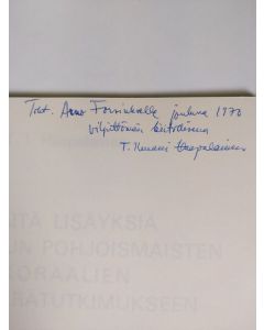 Kirjailijan T. I. Haapalainen käytetty teos Eräitä lisäyksiä 1600-luvun pohjoismaisten koraalien alkuperätutkimukseen (signeerattu)