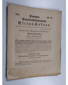 käytetty kirja Suomen suuriruhtinanmaan asetus-kokous 26/1872 : Keisarillisen Majesteetin Armollinen koulujärjestys Suomen Suuriruhtinanmaalle
