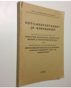 Kirjailijan Leo Ollonqvist käytetty kirja Sotilasavustukset ja -korvaukset : sotapalveluksessa olevien omaisten avustukset, haavoittuneiden ja sairastuneiden edut sekä sotatapaturma- ja kansaneläkelaeissa sotavainajain omaisille ja sotainvaliideille määrä