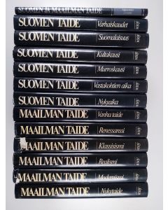 käytetty kirja Suomen ja maailman taide 1-12 +hakemisto ; Varhaiskaudet ; Suomalaisuus ; Kultakausi ; Murroskausi ; Vastakohtien aika ; Nykyaika ; Vanha taide ; Renesanssi ; Klassismi ; Realismi ; Modernismi ; Nykytaide ; Hakemisto