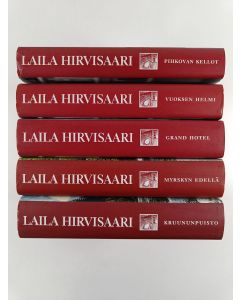 Kirjailijan Laila Hirvisaari käytetty kirja Imatra-sarja 1-5 : Kruununpuisto ; Myrskyn edellä ; Grand hotel ; Vuoksen helmi ; Pihkovan kellot