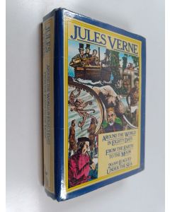 Kirjailijan Jules Verne käytetty kirja Around the World in Eighty Days ; From the Earth to the Moon Direct ; 20,000 Leagues Under the Sea