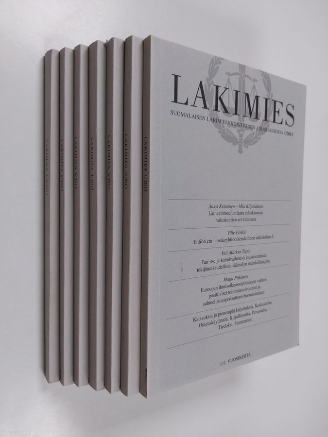 Lakimies vuosikerta 2013 (7 lehteä) : Suomalaisen lakimiesyhdistyksen aikakauskirja