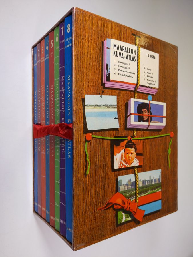 Maapallon kuva-atlas 1-8 : Eurooppa 1-2 ; Pohjois-Amerikka ; Etelä-Amerikka ; Aasia 1-2 ; Afrikka ; Australia ja napamaat (pahvikotelossa)