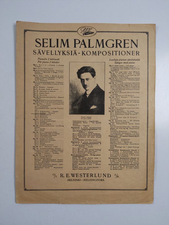 Selim Palmgren : Sävellyksiä pianolle 2 kätisesti : Op. 27 Kevät N:o 4 Kevätyö