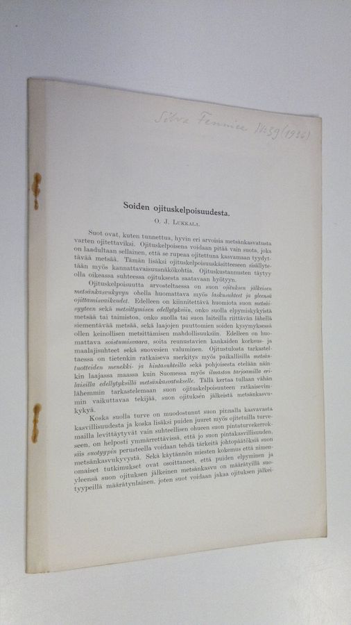 O. J. Lukkala : Soiden ojituskelpoisuudesta