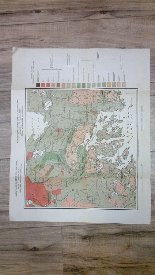 V. Hackman : Sortavalan seudun kivilajikartta = Bergartskarta över trakten av Sordavala 1:150000