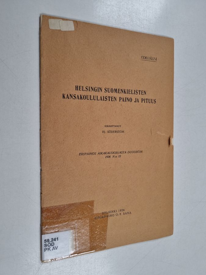 Helsingin suomenkielisten kansakoululaisten paino ja pituus