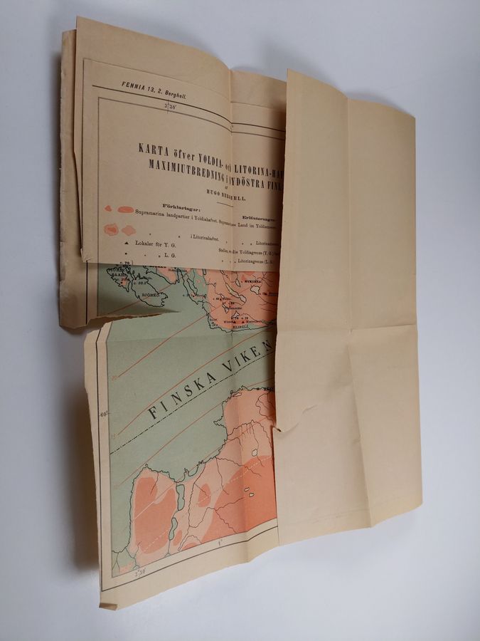 Hugo Berghell : Karta öfver Yoldia- och Litorina-hafvens maximiutbredning i Sydöstra Finland