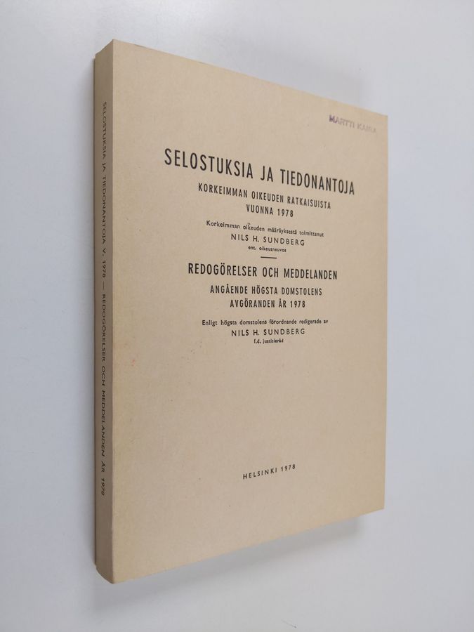 Nils H Sundberg : Selostuksia ja tiedonantoja Korkeimman oikeuden ratkaisuista vuonna 1978