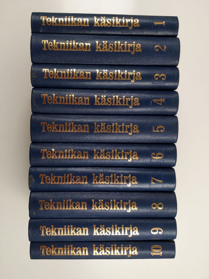 Tekniikan käsikirja 1-10 ; Yleiset perusteet ; Sähkötekniikka ; Voimalaitos- ja lämpötekniikka ; Lämpötekniikka ; Talonrakennustekniikka ; Liikennetekniikka ; Koneensuunnitteluoppi ; Konepajatekniikka ; Teollisuustalous ; Hakemisto osiin 1-10