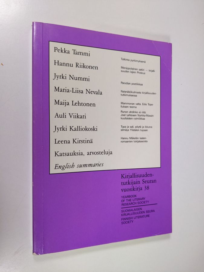Kirjallisuudentutkijain seuran vuosikirja 38